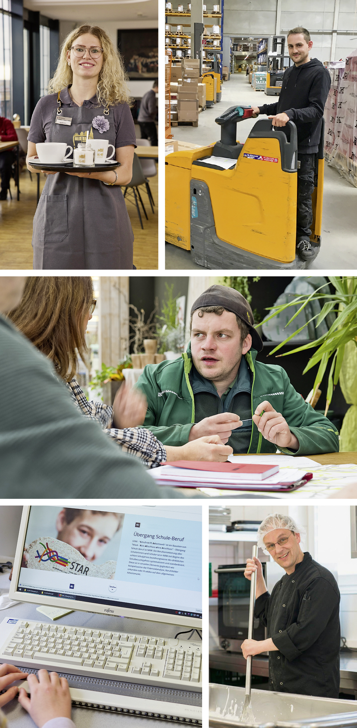 Collage von Menschen in verschiedenen Arbeitspostitonen